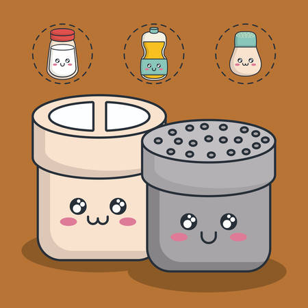 salt and sugar with breakfast food related icons around over brown background colorful design vector illustrationのイラスト素材