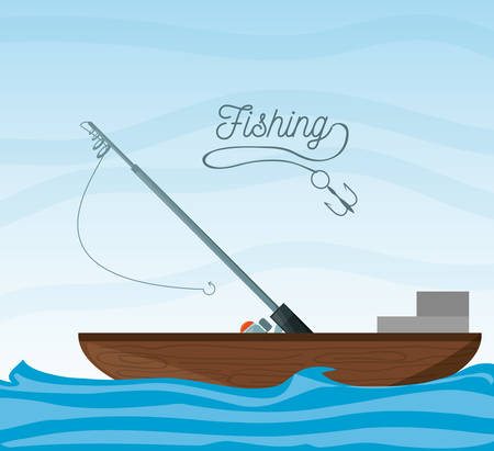 boat over sea with rod vector illustrationのイラスト素材