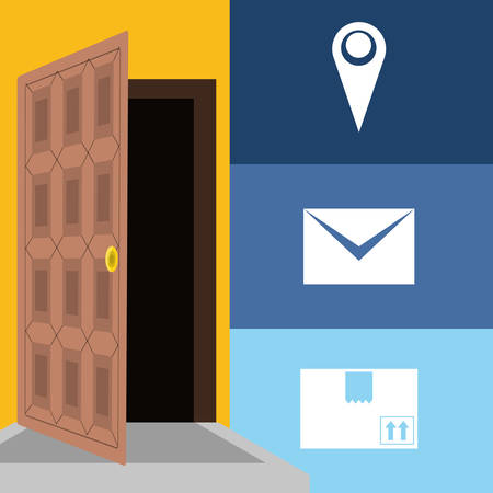 message and box package service in the door vector illustrationのイラスト素材