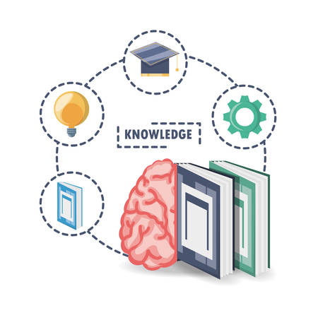 brain and books with knowledge learn and idea vector illustrationのイラスト素材