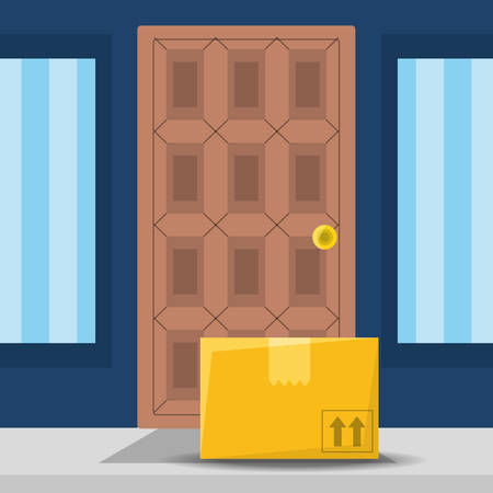 box package service in the door of your home vector illustrationのイラスト素材