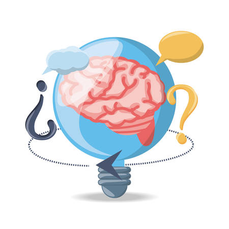 bulb with brain inside and chat bubbles vector illustrationのイラスト素材
