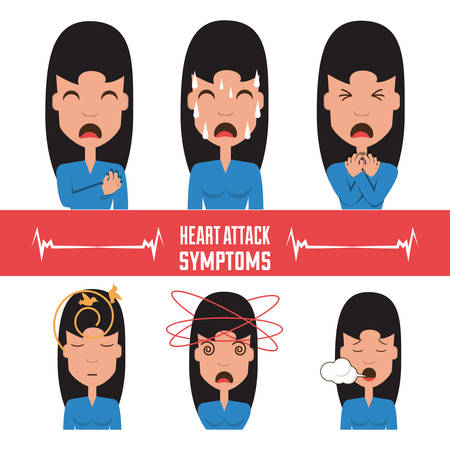 set woman heart attack symptoms vector illustrationのイラスト素材