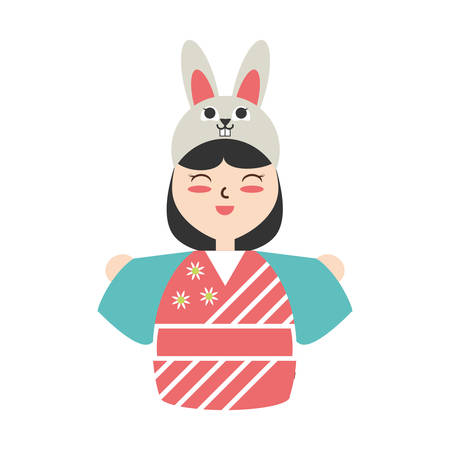 Cute woman japanese cartoon over white background iconのイラスト素材