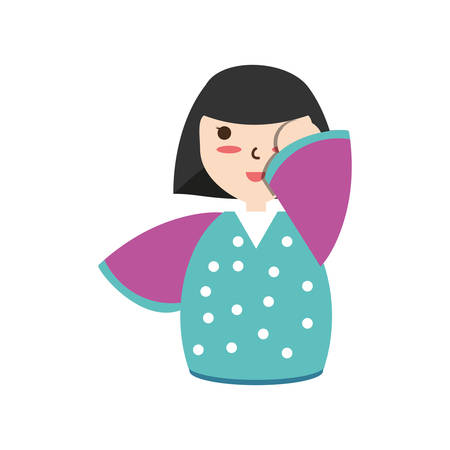Cute woman japanese cartoon over white background iconのイラスト素材