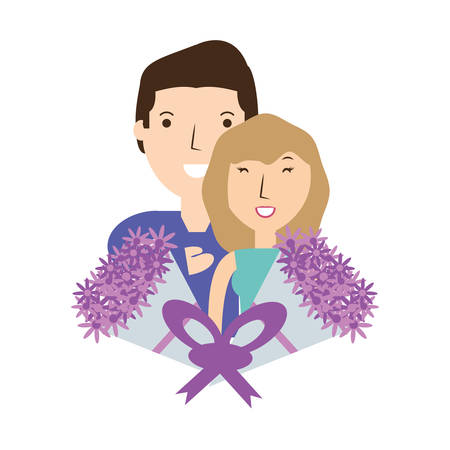 couple lover with romantic bouquet flowers vector illustrationのイラスト素材