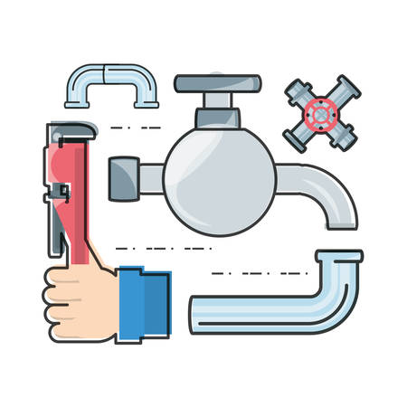 flat set icon tools plumbing vector illustrationのイラスト素材