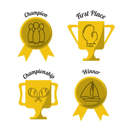 set flat icon trophy and medal sport vector illustrationのイラスト素材