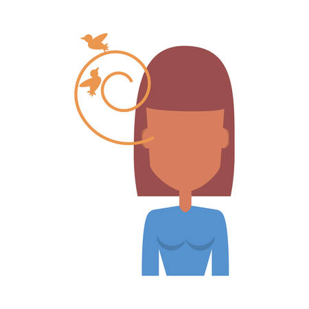 Woman listening birds over white background iconのイラスト素材