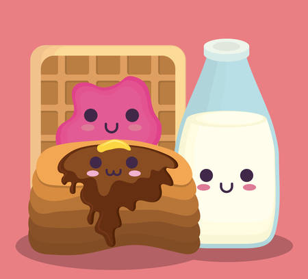 milk bottle with pancakes and waffles icon over pink background colorful design vector illustrationのイラスト素材