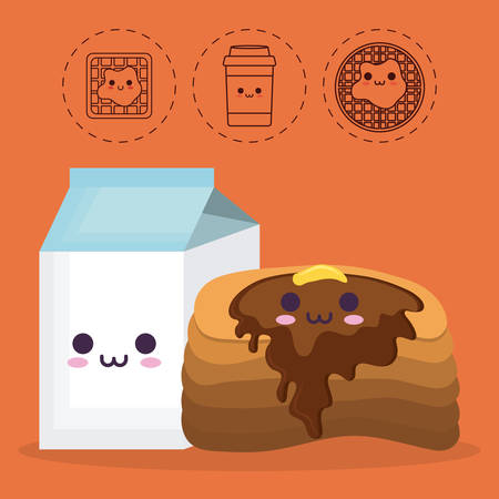 breakfast food related icons around over orange background oclorful design vector illustrationのイラスト素材