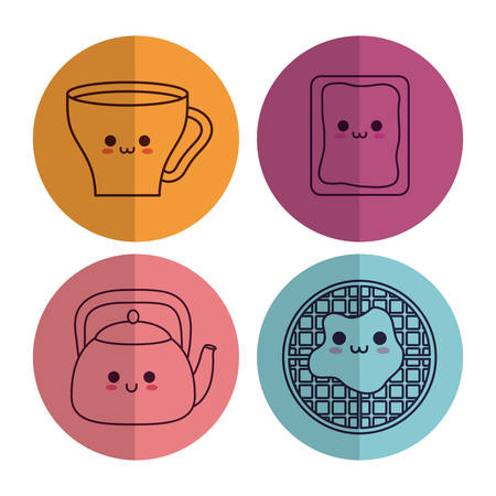 breakfast food related icons over colorful circles and white background vector illustrationのイラスト素材