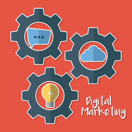 digital marketing related icons over red background colorful design vector illustrationのイラスト素材