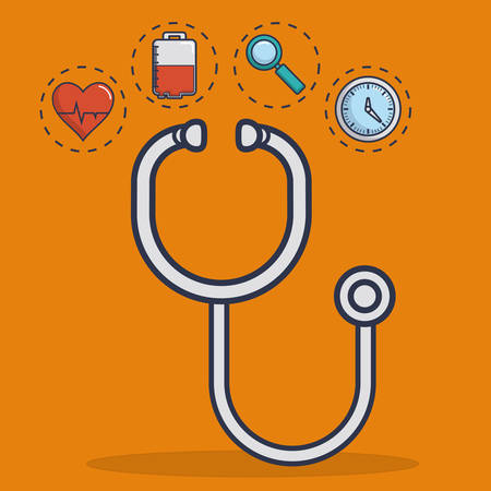 stethoscope with medical equipment related icons over orangebackground colorful design vector illustrationのイラスト素材