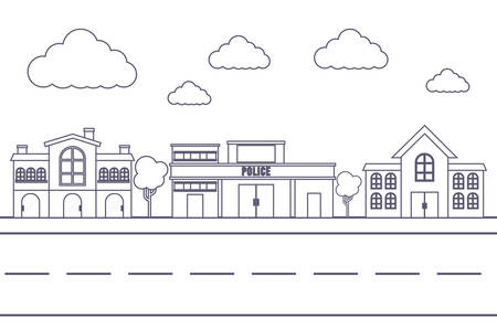 road with city buildings over white background vector illustrationのイラスト素材