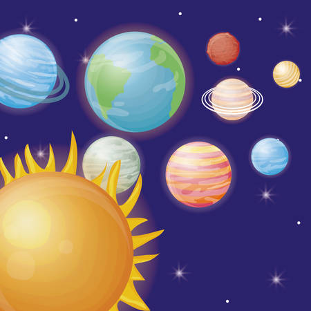 solar system with orbits of planets icons over galaxy background colorful design vector illustrationのイラスト素材