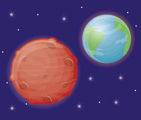 earth and mars planets icon over blue background colorful design vector illustrationのイラスト素材