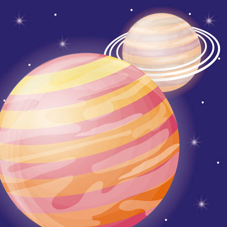 jupitar and saturn planets icon over galaxy background colorful design vector illustrationのイラスト素材
