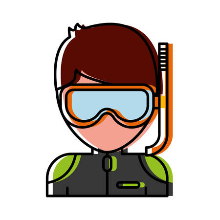 man with snorkel mask icon over white background colorful design vector illustrationのイラスト素材