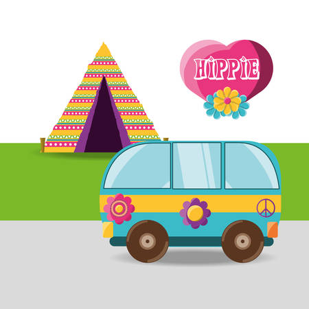 Van with flower hippie concept vector illustration.のイラスト素材