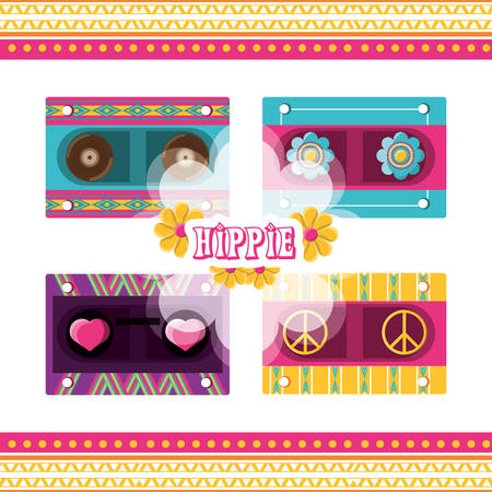 cassette with flowers peace and love vector illustrationのイラスト素材