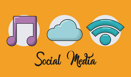 social media related icons over orange background colorful design vector illustrationのイラスト素材