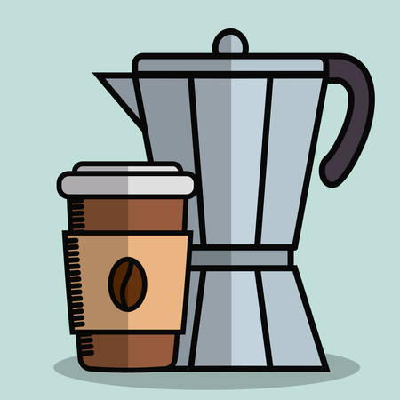 italian coffee maker and coffee cup icon over blue background colorful design vector illustrationのイラスト素材