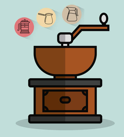 coffee grinder and coffee related icons over blue background colorful design vector illustrationのイラスト素材