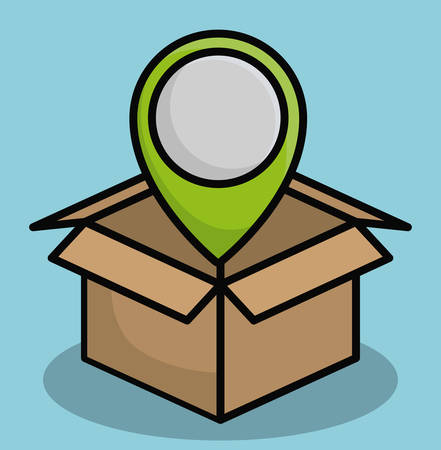 carton box and location pin icon over blue background colorful design vector illustrationのイラスト素材