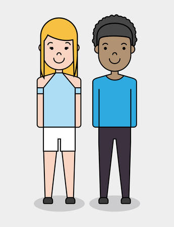cartoon young man and woman smiling icon over white background colorful design vector illustrationのイラスト素材