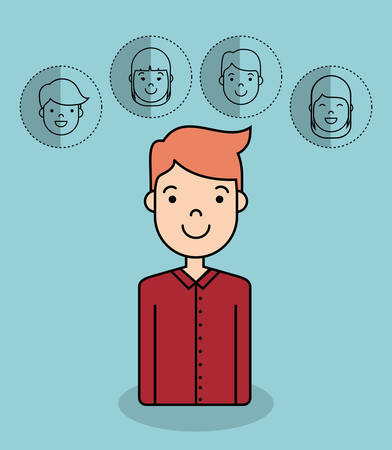 Cartoon young man icon over blue background colorful design vector illustrationのイラスト素材