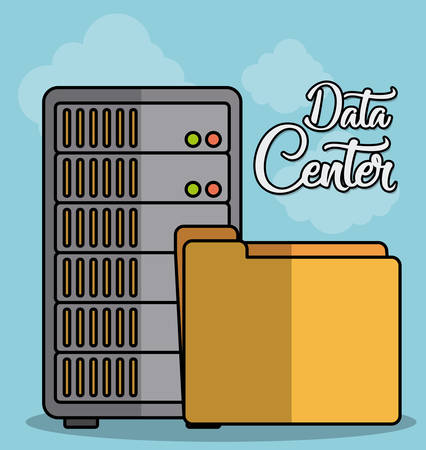 data center cabinet and folder icon over blue background colorful design vector illustrationのイラスト素材