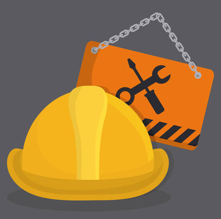 construction helmet and sign with repair tools icon over gray background colorful design vector illustrationのイラスト素材
