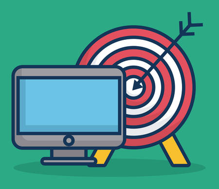 computer and bow and arrow icon over background colorful design vector illustrationのイラスト素材