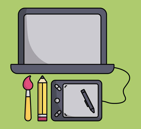 computer and graphic tablet icon over green background colorful design vector illustrationのイラスト素材