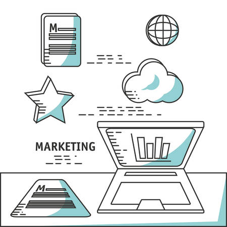 line icons marketing digital media planning vector illustrationのイラスト素材