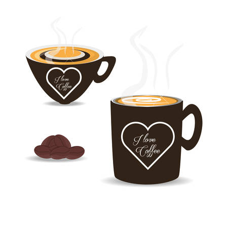 flat set icon beans and cup of coffee vector illustrationのイラスト素材