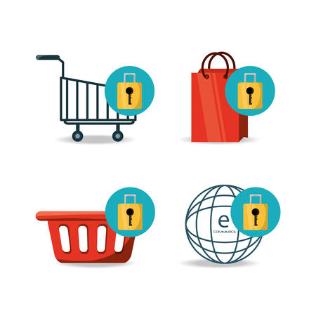 set shopping online to ecommerce marketing strategy vector illustrationのイラスト素材