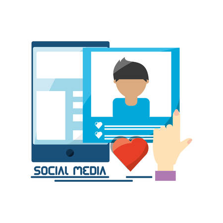 smartphone with avatar man and hand icon over white background colorful design vector illustrationのイラスト素材