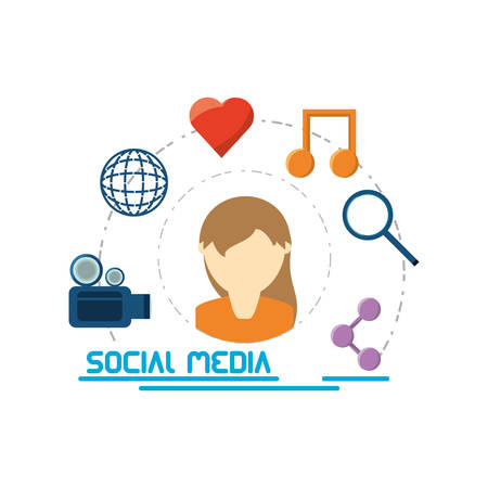 avatar woman and social media related icons over white background colorful design vector illustrationのイラスト素材