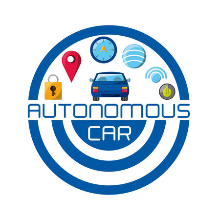 Emblem with autonomouse car related icons over white background colorful design vector illustrationのイラスト素材