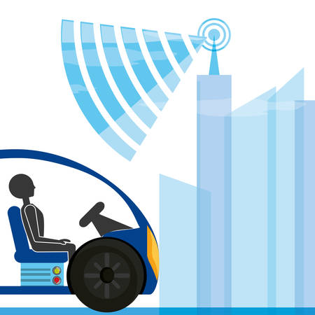 autonomous car icon over city landscape background colorful design vector illustrationのイラスト素材