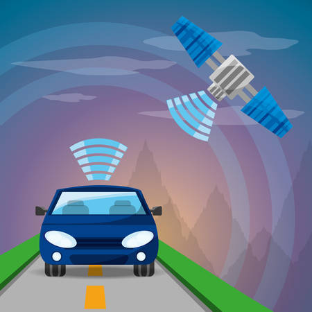 autonomous car and satellite icon  colorful design vector illustrationのイラスト素材