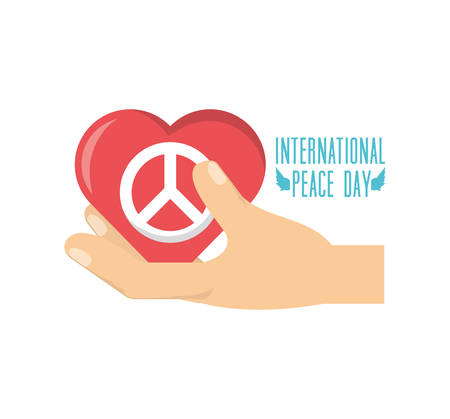 hand holdign a heart with peace sign icon over white background colorful design vector illustrationのイラスト素材