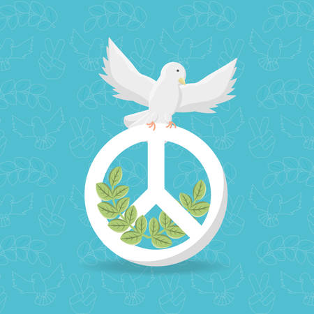 dove with peace sign icon over turquoise background colorful design vector illustrationのイラスト素材