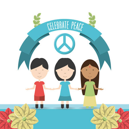 cartoon kids and peace sign icon over white background colorful design vector illustrationのイラスト素材