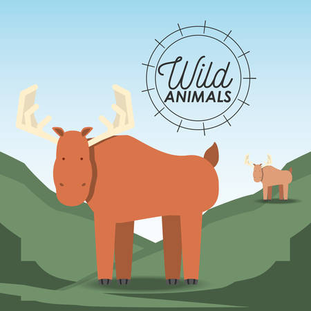 elk icon over mountains background colorful design vector illustrationのイラスト素材
