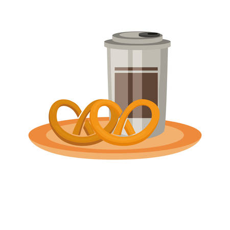 colorful coffee cup and pretzels over white background vector illustrationのイラスト素材