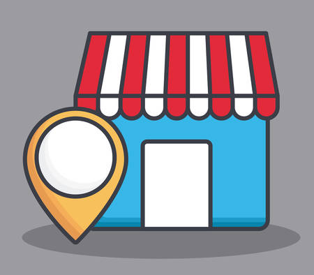 location pin and store icon over gray background colorful design vector illustrationのイラスト素材