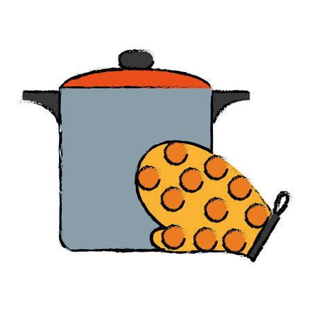 cooking pot and kitchen glove icon over white background vector illustrationのイラスト素材